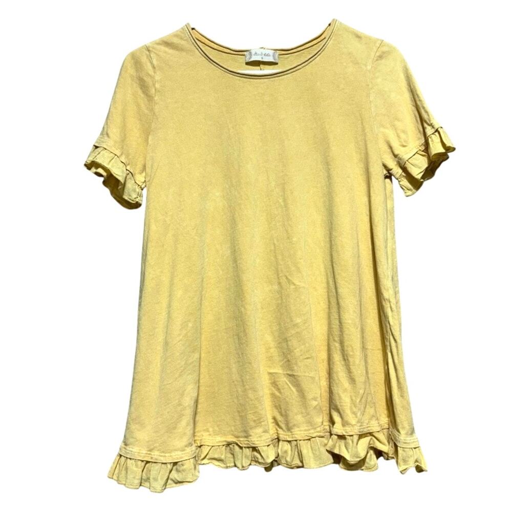 Altar'd State Women's Small Yellow Ruffle Short Sleeve T-Shirt Boho Casual - Picture 1 of 8